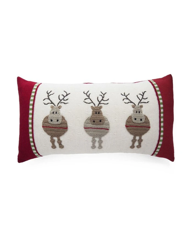 Round Reindeer Holiday Throw Pillow, 10" x 20"