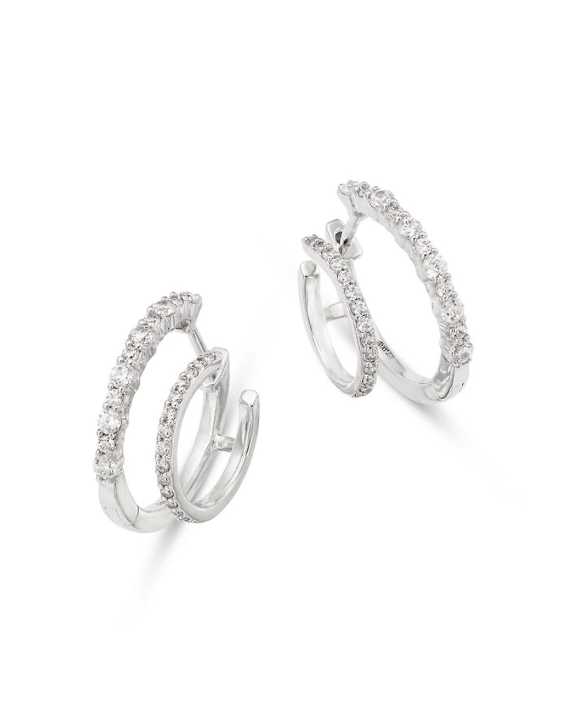 Diamond Double Row Hoop Earrings in 14K White Gold, 0.50 tcw