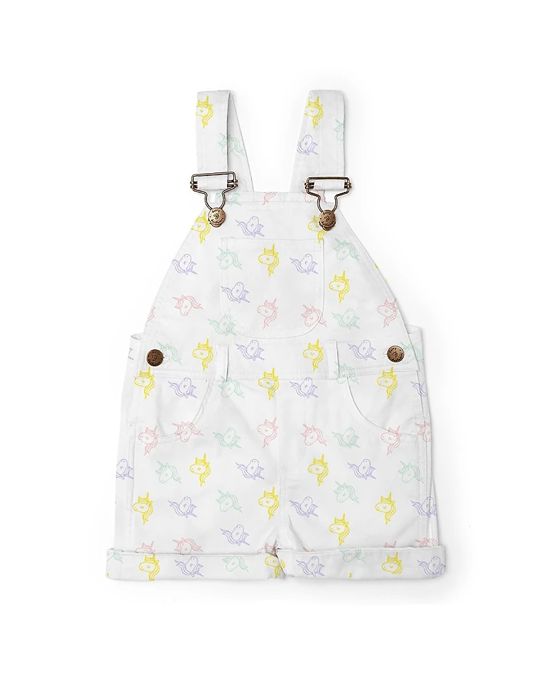 Dotty Dungarees Girls' Unicorn Print Overall Shorts - Baby, Little Kid, Big Kid