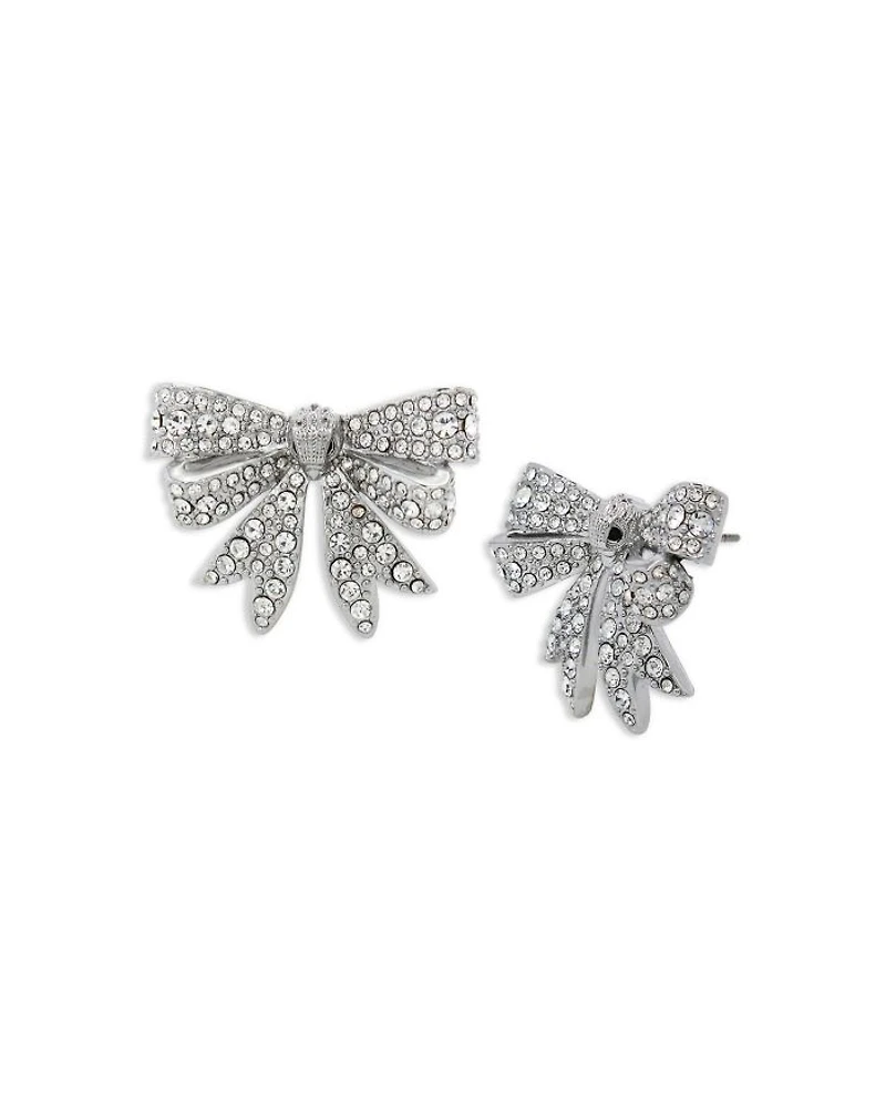 Pavé Eagle Head Bow Stud Earrings in Rhodium Plated