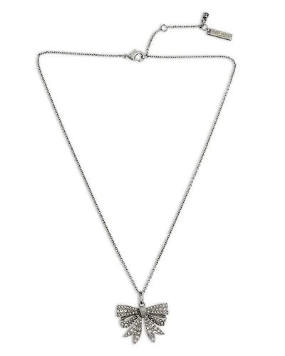 Pavé Eagle Head Bow Mini Pendant Necklace in Rhodium Plated, 16"-18"