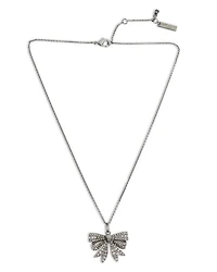 Pavé Eagle Head Bow Mini Pendant Necklace in Rhodium Plated, 16"-18"
