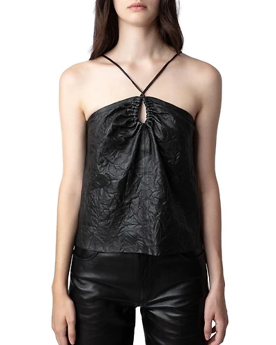 Crinkle Leather Keyhole Top