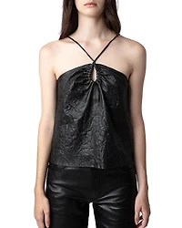 Zadig & Voltaire Crinkle Leather Keyhole Top