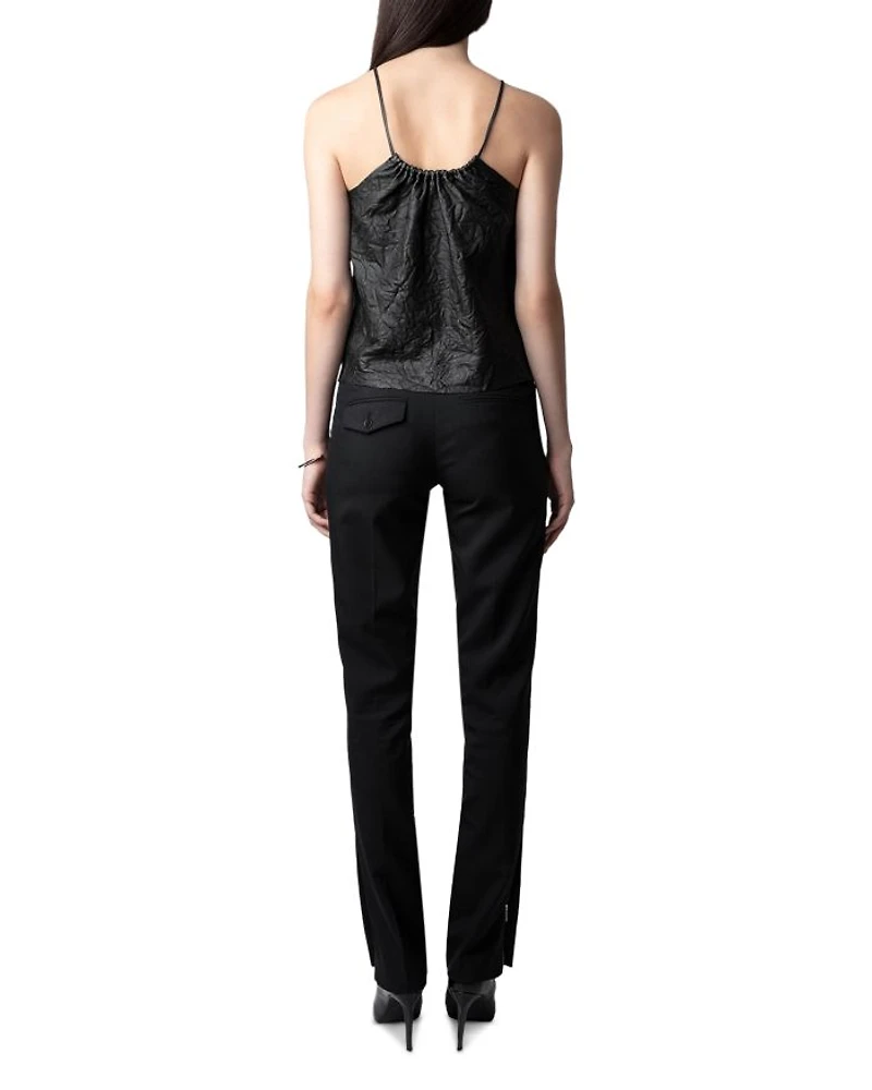 Crinkle Leather Keyhole Top