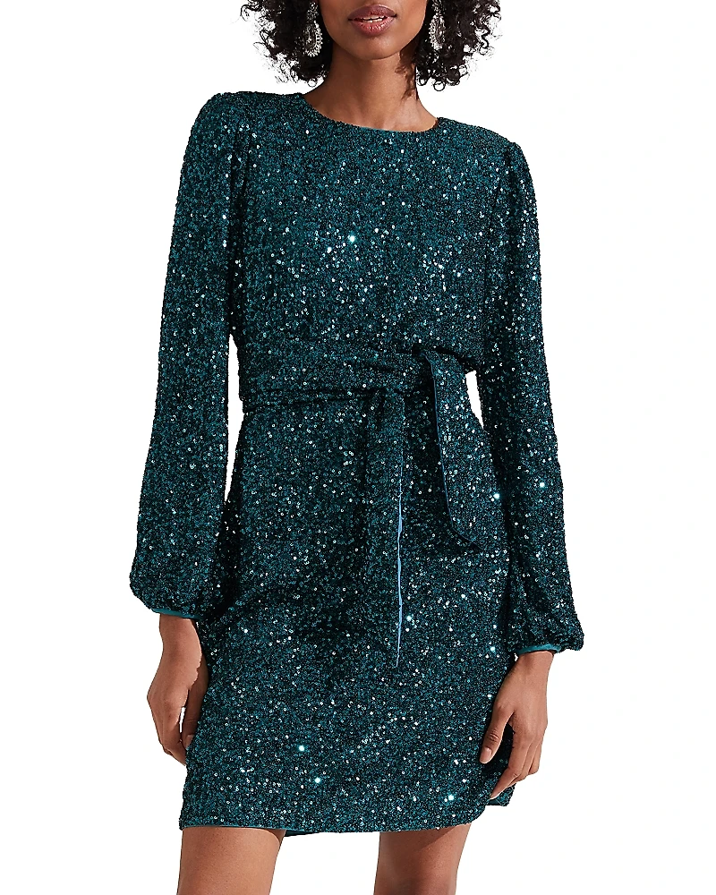 Hobbs London Bette Tie-Waist Sequin Dress