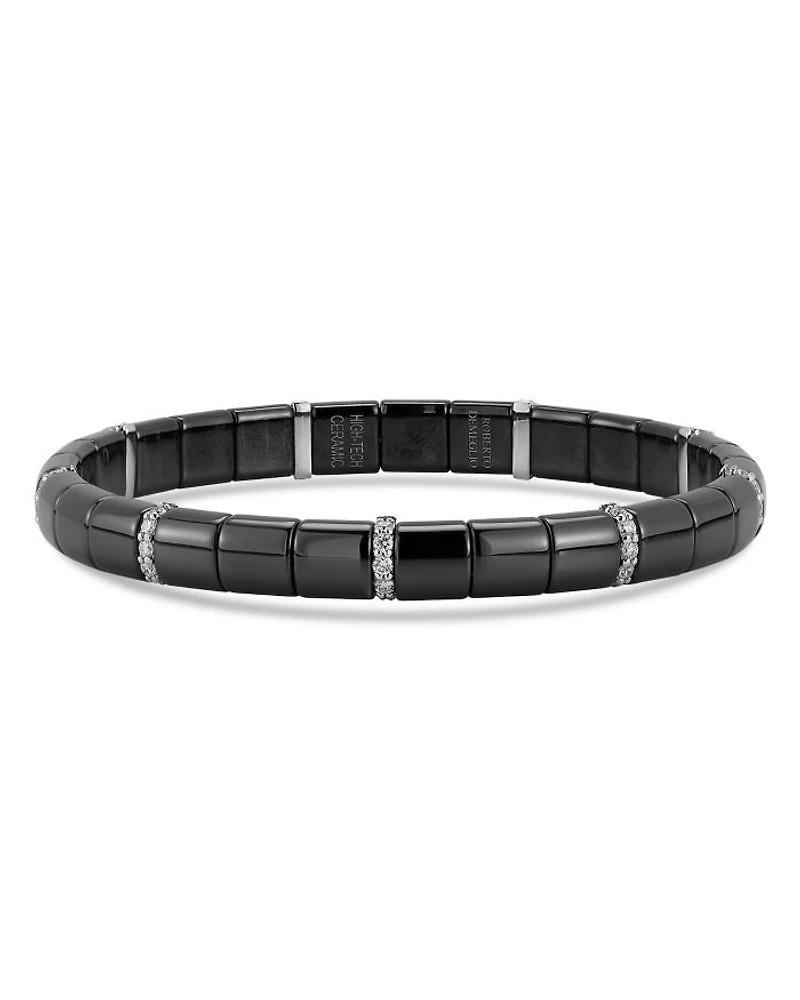 18K White Gold & Black Ceramic Stretch Bracelet with Diamonds, 0.63 tcw