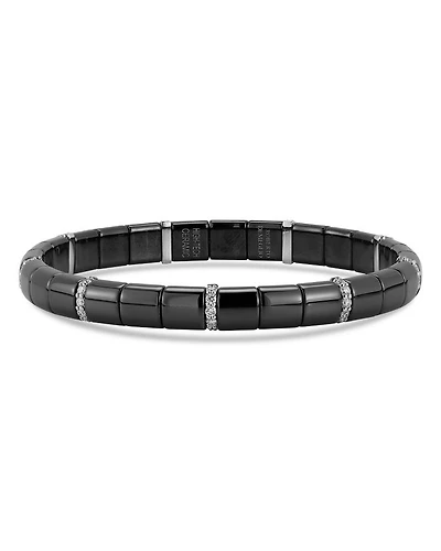 18K White Gold & Black Ceramic Stretch Bracelet with Diamonds, 0.63 tcw