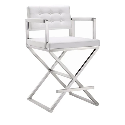 Director Performance Vegan Leather and Stainless Steel Counter Stool in White
