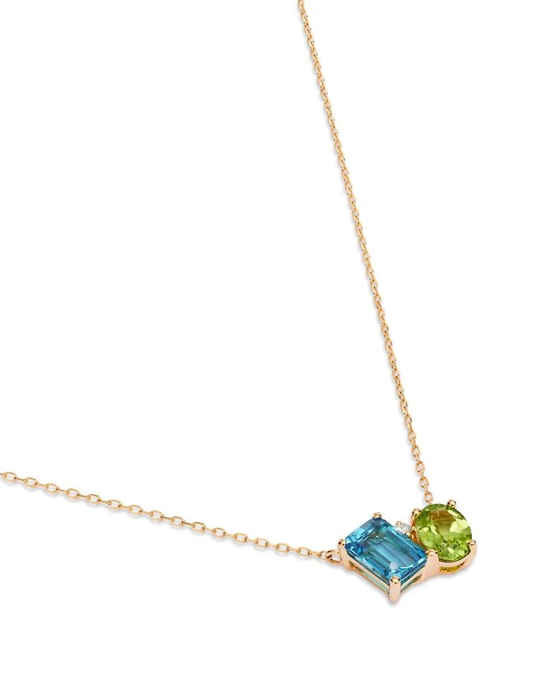 Peridot, Blue Topaz, & Diamond Pendant Necklace in 14K Yellow Gold, 18"