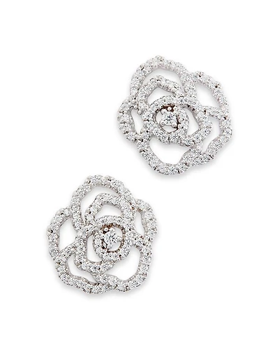 Diamond Rose Flower Openwork Stud Earrings in 14K White Gold, 0.30 tcw