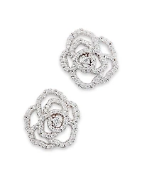 Diamond Rose Flower Openwork Stud Earrings in 14K White Gold, 0.30 tcw