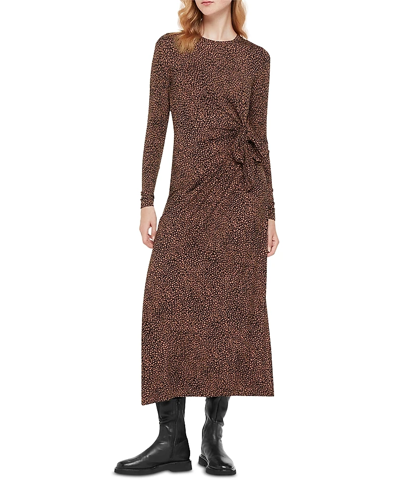 Whistles Coffee Bean Printed Tie Maxi Dress