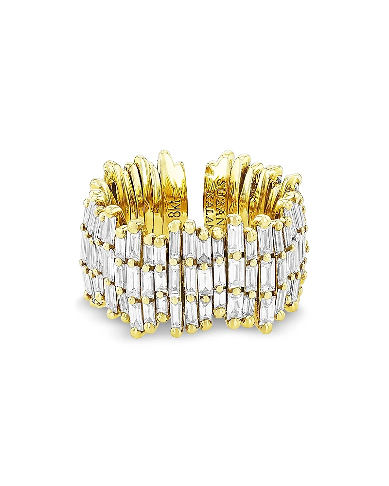 Suzanne Kalan 18K Yellow Gold Classic Diamond Triple Row Baguette Eternity Band