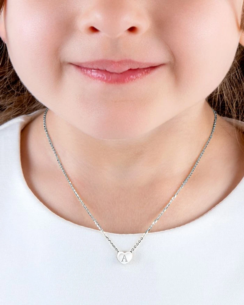 Girls' Sterling Silver Mini Sliding Heart & Engraved Initial 13-14" Necklace - Children