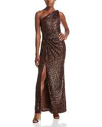 Eliza J Sequined One Shoulder Gown