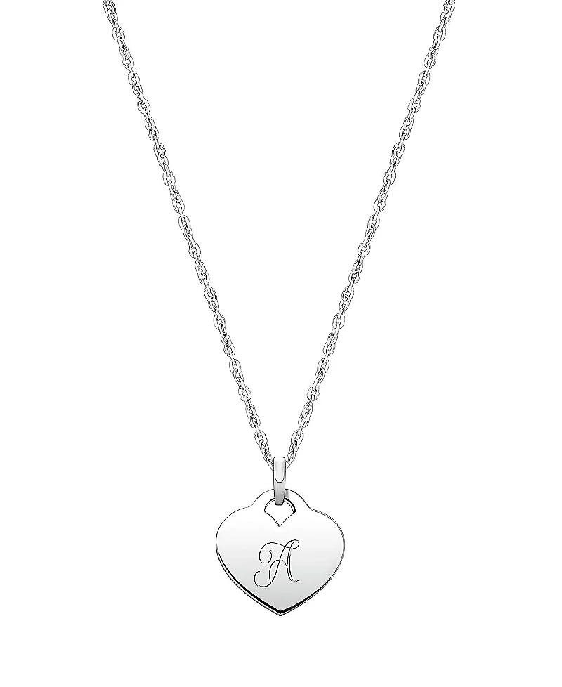 Tiny Blessings Girls' Sterling Silver Baby Heart & Engraved Initial 13-14" Necklace - Children