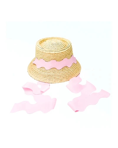Bits & Bows Women's Straw Harbor Hat with Scalloped Ribbon