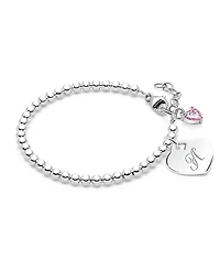 Tiny Blessings Girls' Sterling Silver 3mm Beads & Engraved Initial 5.25" Bracelet - Children