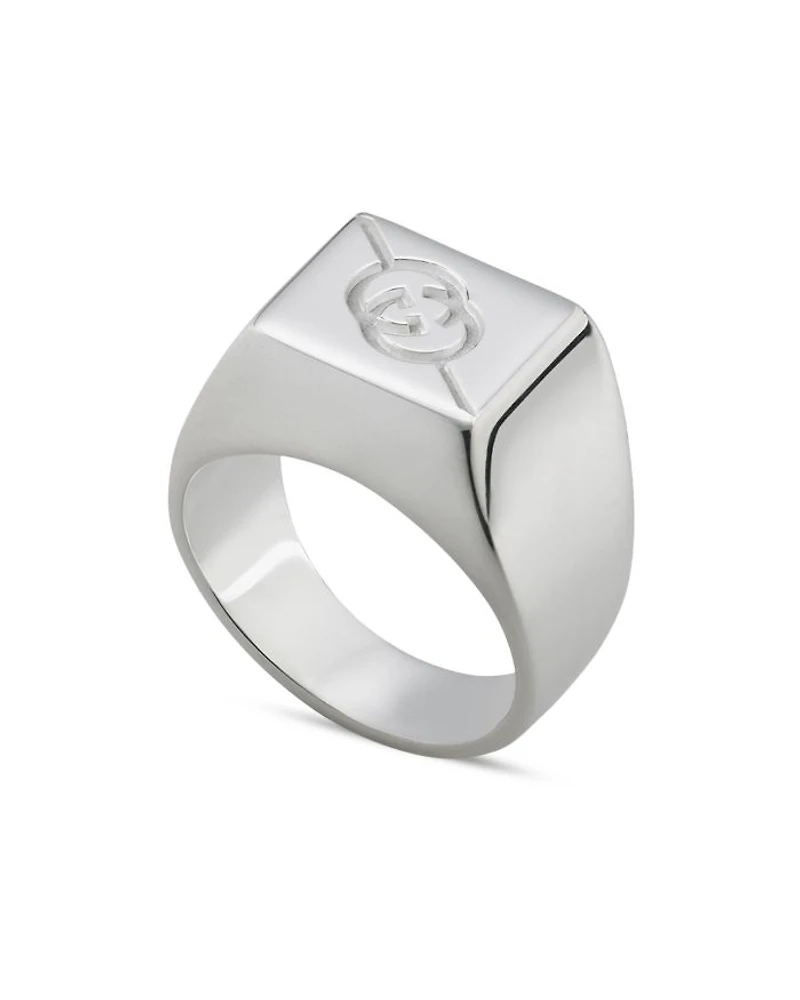 Sterling Silver Diagonal Interlocking G Square Signet Ring