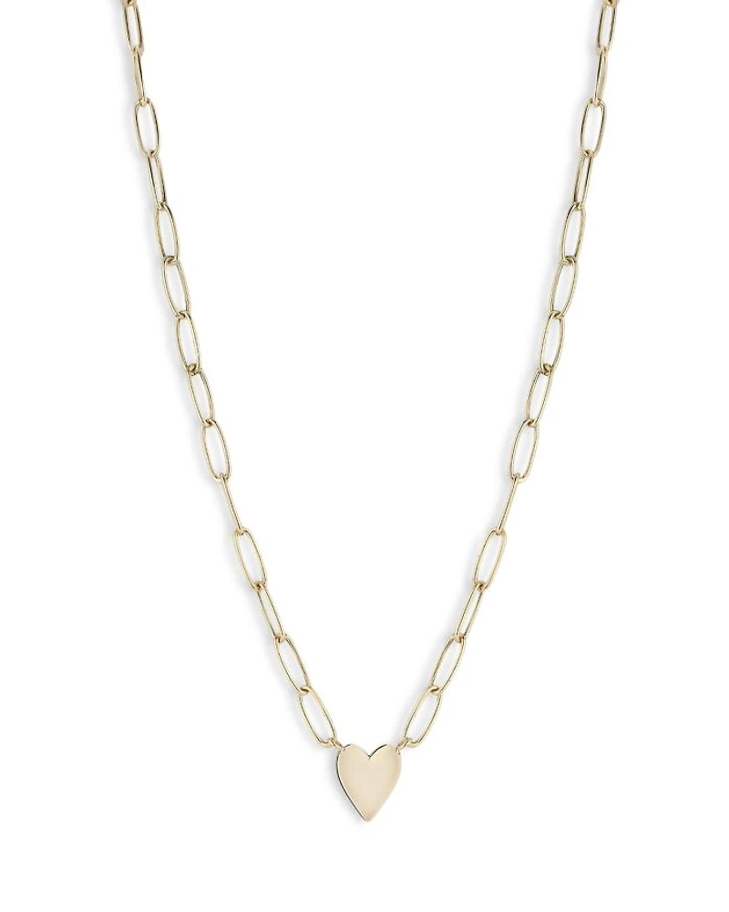 14K Yellow Gold Paperclip Chain Heart Pendant Necklace, 18"