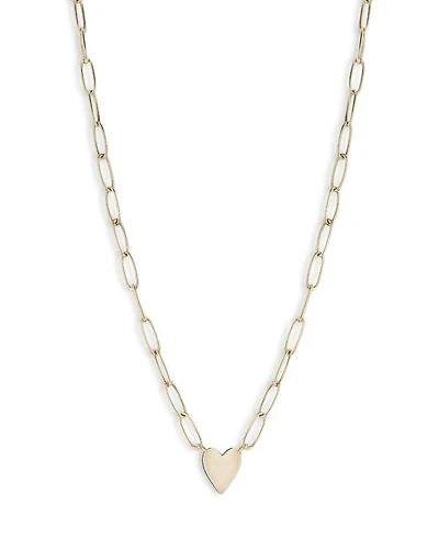 14K Yellow Gold Paperclip Chain Heart Pendant Necklace, 18"