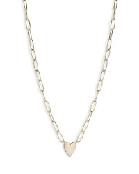 14K Yellow Gold Paperclip Chain Heart Pendant Necklace, 18"