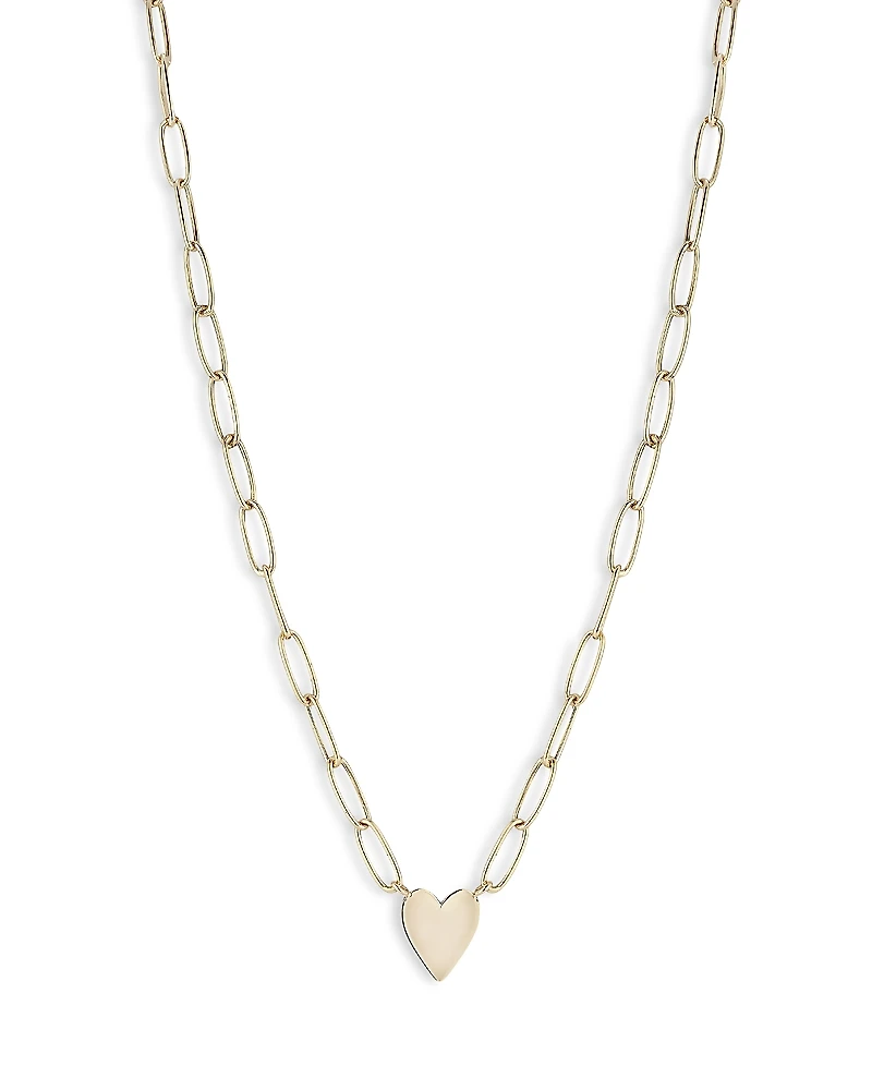 Moon & Meadow 14K Yellow Gold Paperclip Chain Heart Pendant Necklace, 18