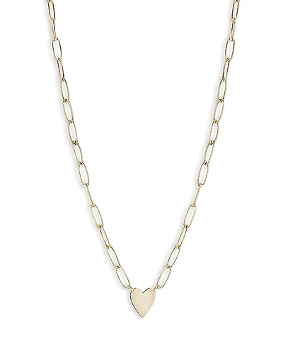 Moon & Meadow 14K Yellow Gold Paperclip Chain Heart Pendant Necklace, 18
