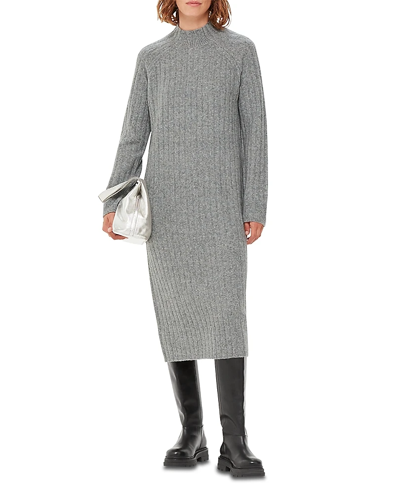 Whistles Ribbed Knit Midi Sweater Dress