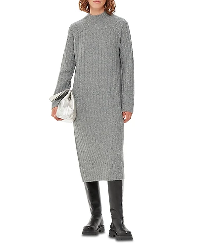 Whistles Ribbed Knit Midi Sweater Dress