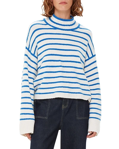 Whistles Stripe Rib Detail Funnel Knit Sweater