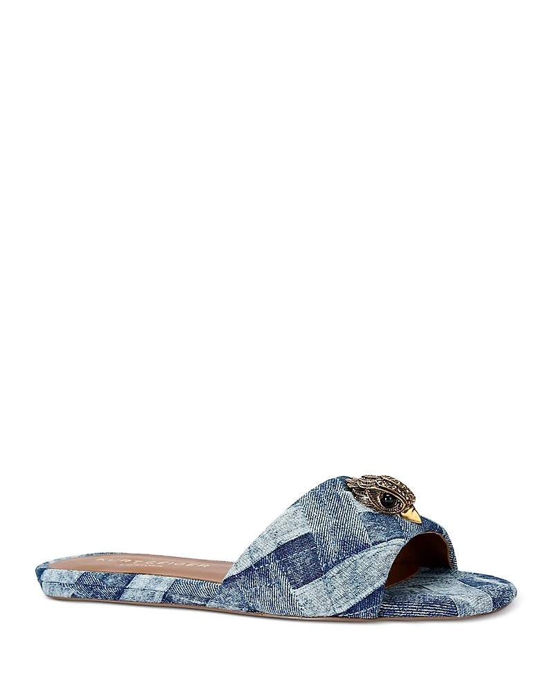 Kurt Geiger London Women's Kensington Square Toe Crystal Eagle Head Blue Slide Sandals