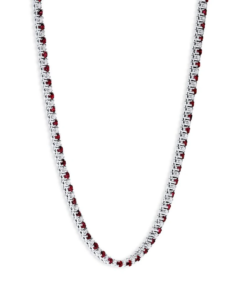 Gemstone & Diamond Tennis Necklace in 14K White Gold, 17"