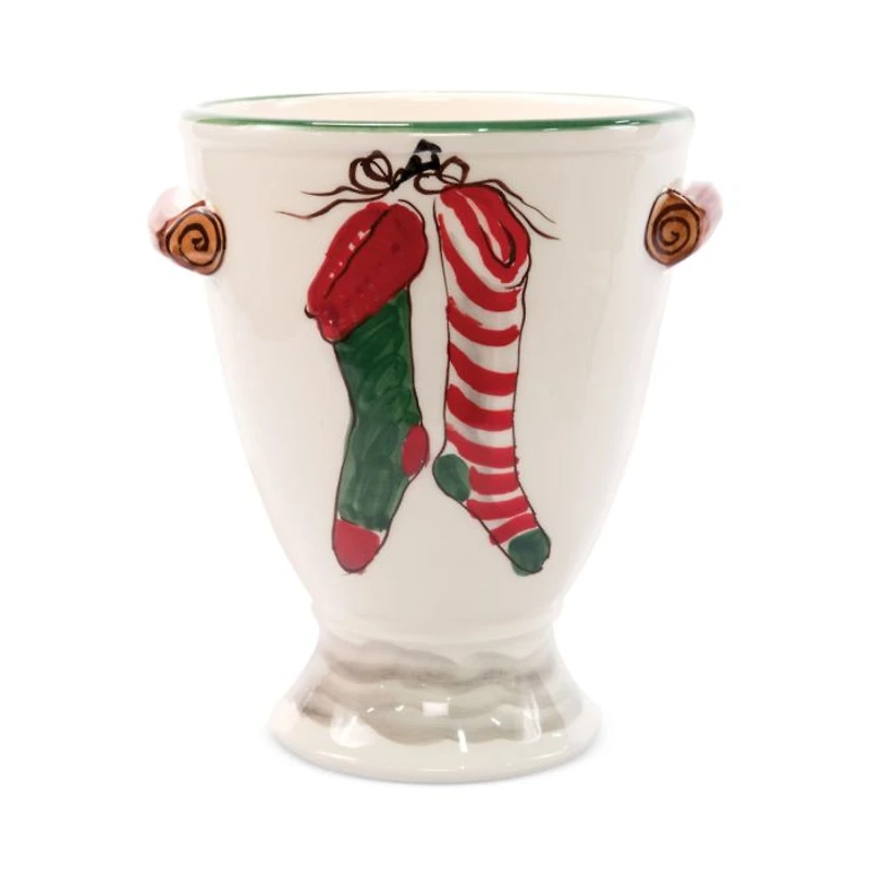 Old St. Nick Footed Urn with Chimney & Stockings