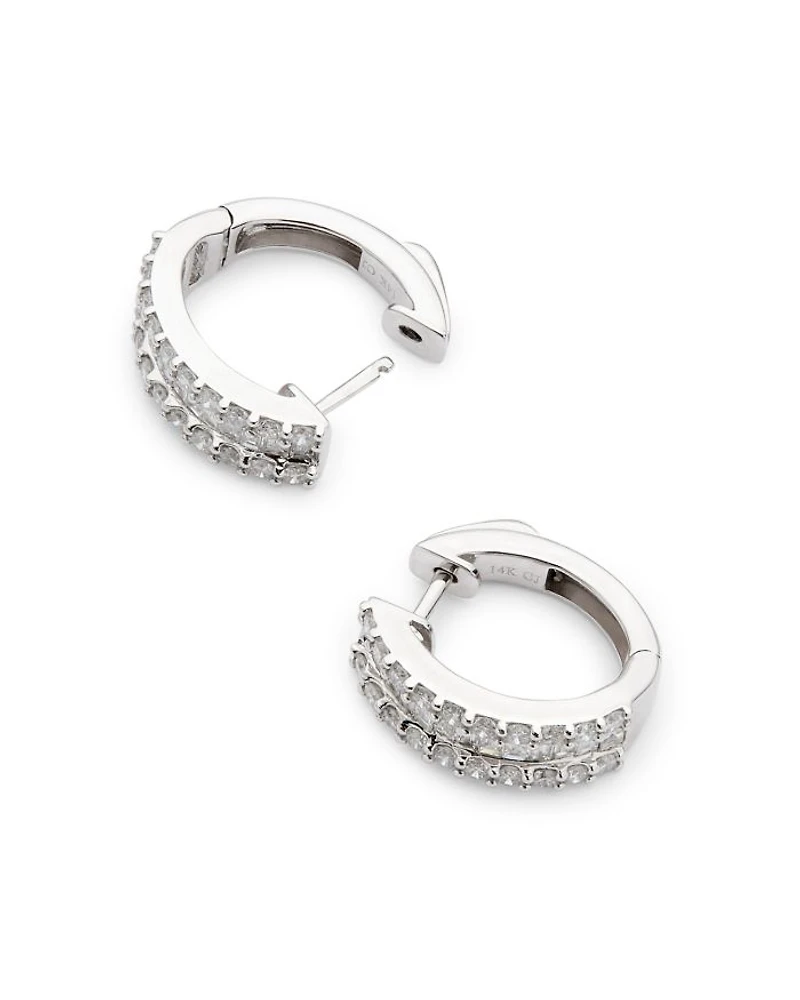 Diamond Baguette & Round Huggie Hoop Earring in 14K White Gold, 2.0 tcw