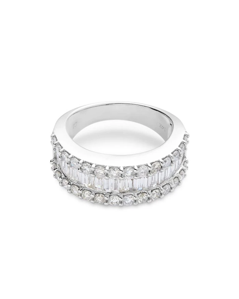Diamond Baguette & Round Band in 14K White Gold