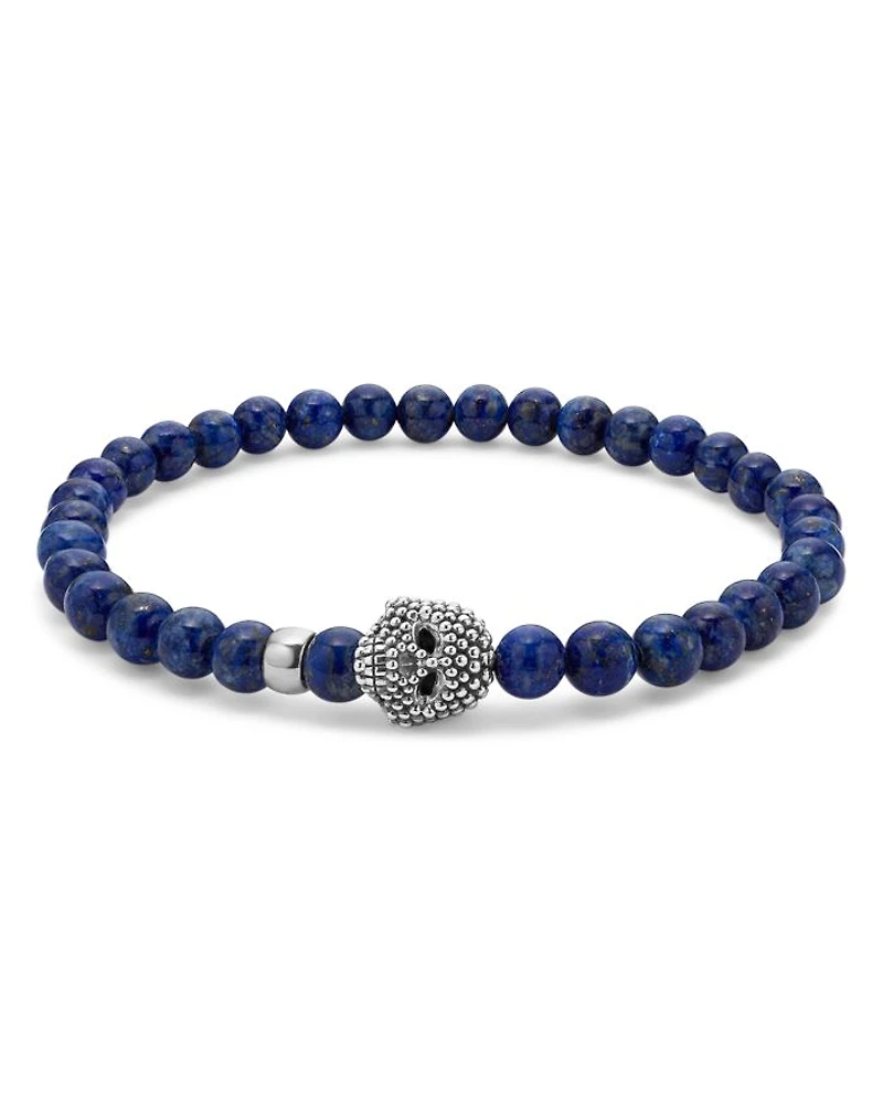 Men's Sterling Silver Anthem Lapis Lazuli Bead Skull Stretch Bracelet - Exclusive