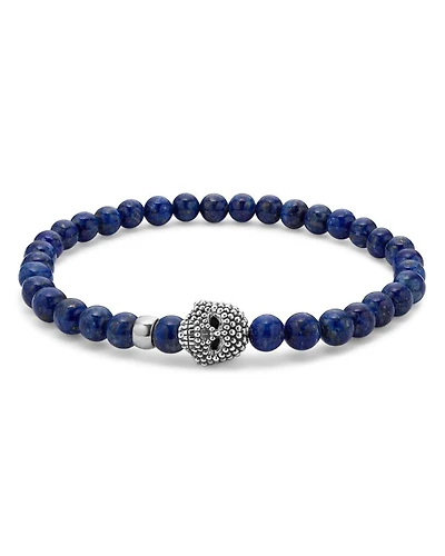 Men's Sterling Silver Anthem Lapis Lazuli Bead Skull Stretch Bracelet - Exclusive