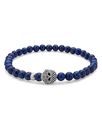Men's Sterling Silver Anthem Lapis Lazuli Bead Skull Stretch Bracelet - Exclusive