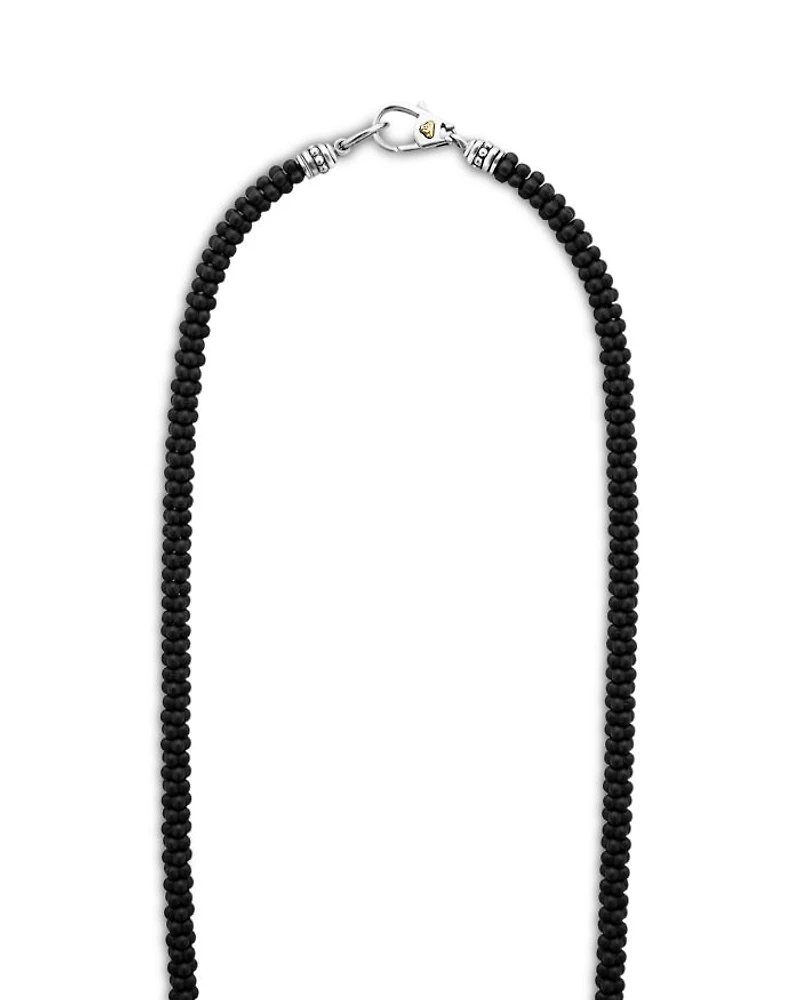 Men's Sterling Silver Anthem Black Ceramic Caviar Bead Necklace, 20" - Exclusive