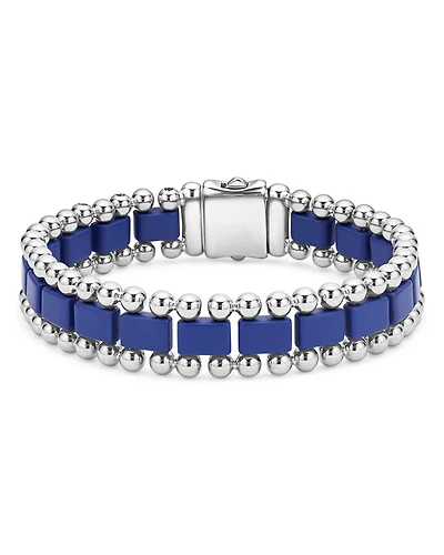 Men's Stainless Steel Anthem Ultramarine Ceramic Caviar Bead Bracelet - Exclusive