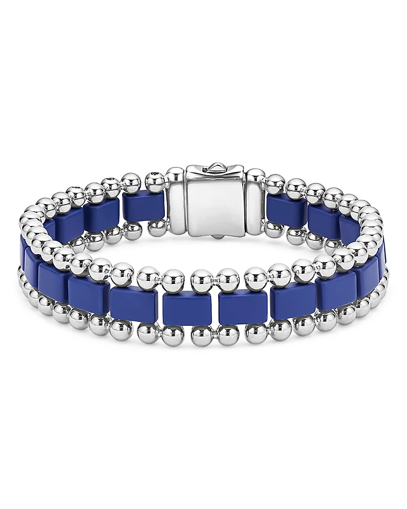 Lagos Men's Stainless Steel Anthem Ultramarine Ceramic Caviar Bead Bracelet - Exclusive