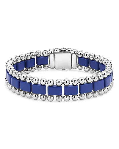 Lagos Men's Stainless Steel Anthem Ultramarine Ceramic Caviar Bead Bracelet - Exclusive