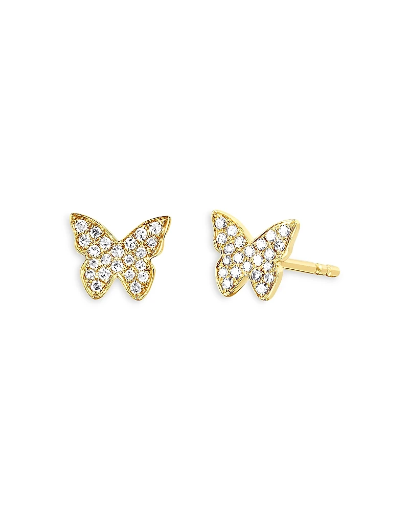 Ef Collection 14K Yellow Gold Diamond Butterfly Stud Earrings