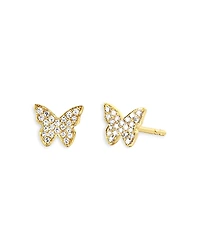 Ef Collection 14K Yellow Gold Diamond Butterfly Stud Earrings
