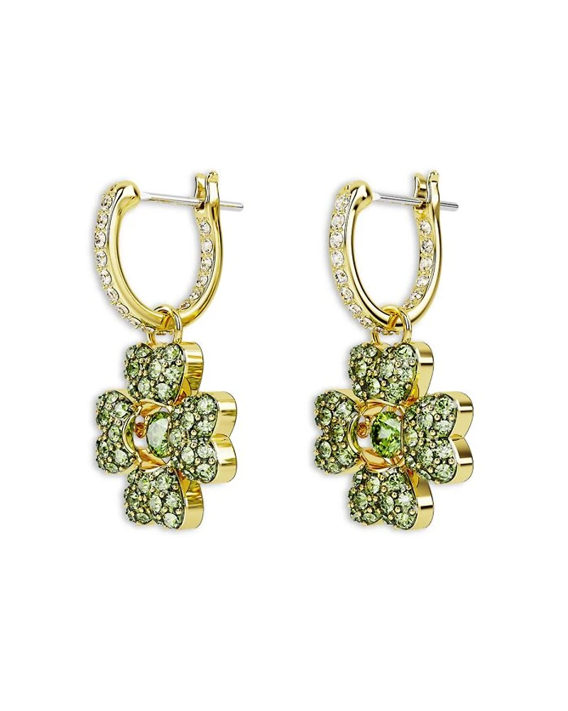 Idyllia Crystal Clover Dangle Hoop Earrings