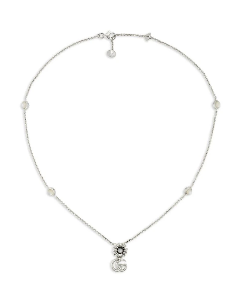 Sterling Silver Marmont Mother of Pearl Interlocking G & Flower Pendant Necklace, 14.9-16.5"