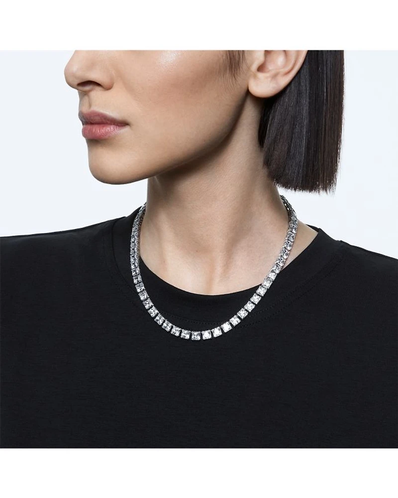 Matrix Square Cut All Around Collar Necklace in Rhodium Plated, 14.87"-16.5"