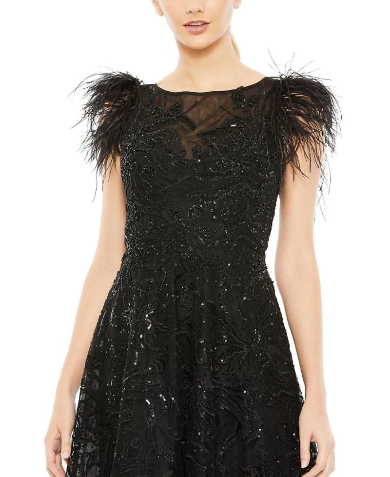Feather Shoulder Embellished Dress